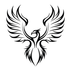 Tribal Phoenix Tattoo Design Symbol of Strength and Rebirth. Bold Black Tribal Phoenix Tattoo for Arm, Chest, or Back. Minimalist Phoenix Tattoo in Tribal Style.
