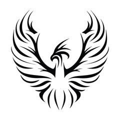 Obraz premium Tribal Phoenix Tattoo Design Symbol of Strength and Rebirth. Bold Black Tribal Phoenix Tattoo for Arm, Chest, or Back. Minimalist Phoenix Tattoo in Tribal Style.