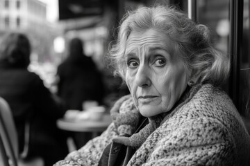 Fototapeta premium A woman enjoying her morning coffee at a table, perfect for personal or business use