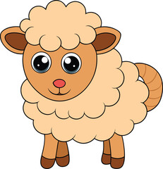 A goofy, wide-eyed cartoon sheep with a big, fluffy body, a silly grin, and wobbly legs, bouncing around mischievously in a playful and clumsy manner.