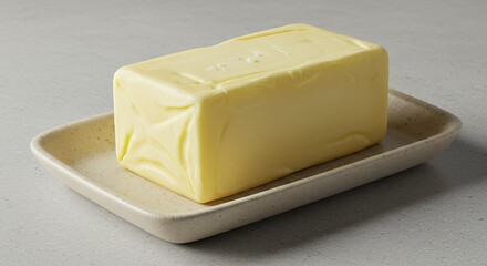 Block of Butter on a Dish Fresh Dairy Food Product