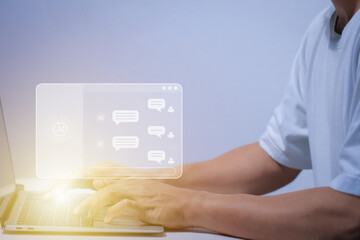 Human interact with AI artificial intelligence virtual assistant chatbot in concept of AI...