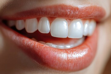 A close-up shot of a person's mouth showing off their white teeth