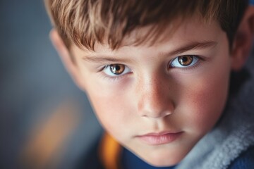 Close-up portrait of a young boy with brown hair, ideal for personal or professional use