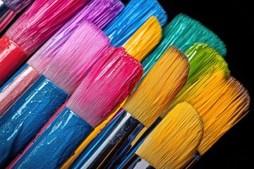 Fototapeta premium Close up shot of various paint brushes with bristles and handles