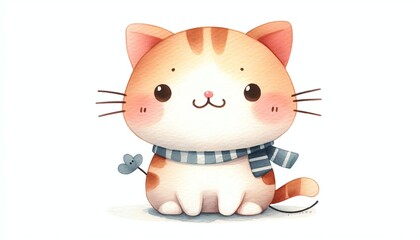 Minimalist watercolor illustration of Cute cartoon cat