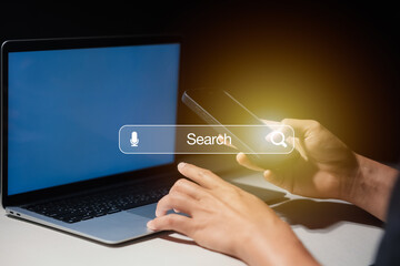 Search engine bar with 2025 trends wording for marketing monitor and business planing in new year concept. Finding information and new ideas for doing business in 2025.