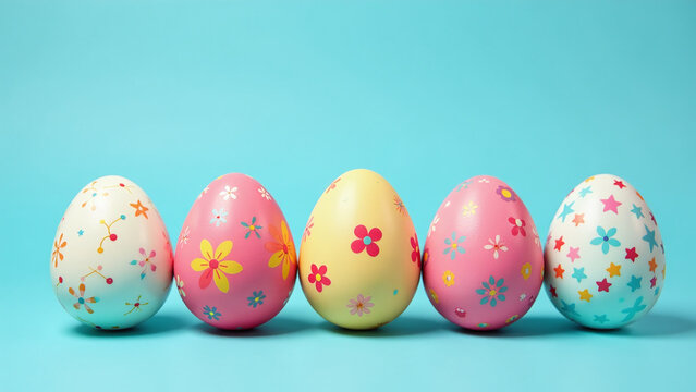 decorative eggs showcase vibrant colors textures bright blue surface spring celebrations unique artistic