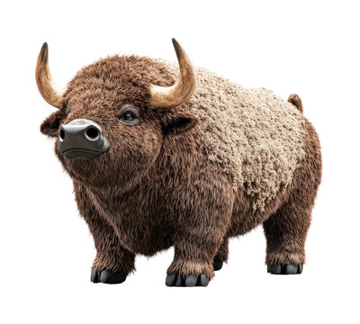 Stuffed bison taxidermy display on a solid black background for educational or decorative purposes isolated on transparent background..