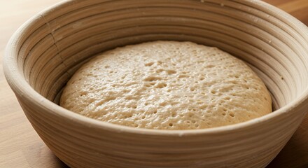 Proofing sourdough dough in a brotform ready for the oven