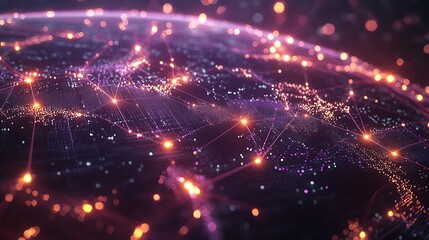 Obraz premium Worldwide network connections, glowing nodes, futuristic digital grid