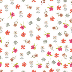 Scandi floral seamless pattern. Flowery surface pattern design of Scandinavian flowers and leaves