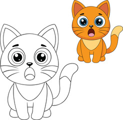 A fun scared-cartoon-cat coloring page featuring a wide-eyed, fluffy cat with arched back, raised fur, and a startled expression—perfect for creative coloring!