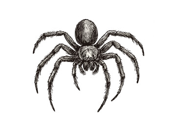 Vintage rodent illustration, hand-drawn spider in black sketch effect, aquatic animal, vector, wildlife print design, antique style, trendy, old engraving, white background, wildlife art, sketch.