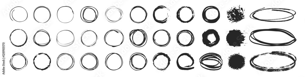 Aufkleber hand drawn ovals and circles set. round freehand shapes and highlights isolated on transparent. vect