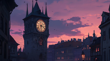time lapse old tower prague
