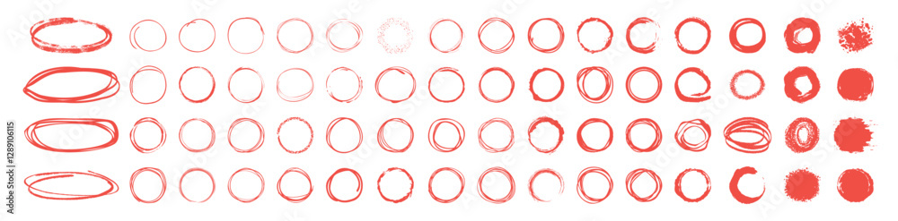 Poster circle line sketch icon set in hand drawn style isolated on transparent. ink hand drawn paint brush 