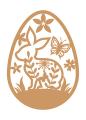 Easter egg design with bunny and flowers.  Easter Laser Cut Template for Cutting machine.