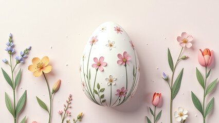 soft pastel colors surround delicate spring flower illustrations textured easter egg pattern gentle light