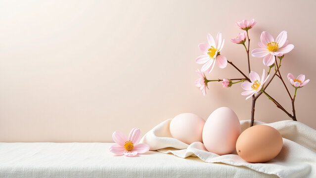soft pastel colors spring blooms adorn linen fabrics natural eggs fresh