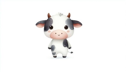 Fototapeta premium Minimalist watercolor illustration of Cute cartoon cow