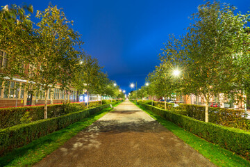 Broadway street at night in Letchworth Garden City. England