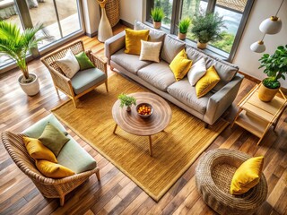 Modern Living Room Design: Wicker Sofa, Jute Rug & Coffee Table - Interior Decor Inspiration