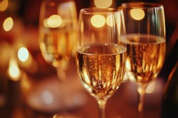 Two flutes of champagne on a table