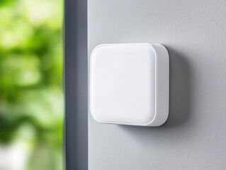 Home Security Window Sensors Concept. sleek white wall mounted sensor for home security, blending with modern decor