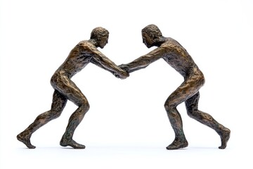 Two bronze statues of men holding hands, a symbol of unity and friendship