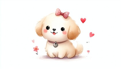 Obraz premium Minimalist watercolor illustration of Cute cartoon dog