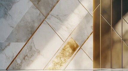 Large marble slab with geometric strains of gold in art deco style