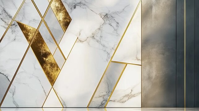 Large marble slab with geometric strains of gold in art deco style