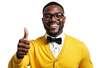 Smiling businessman thumbs up portrait. Isolated on white background. Cheerful man for business, success, approval concepts. Isolated on transparent background.