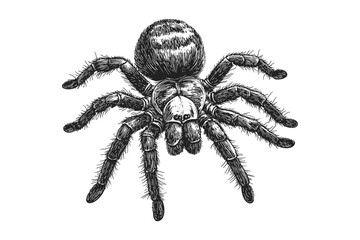 Antique style hand-drawn tarantula, black sketch effect, vintage art, wildlife illustration, rodent vector, print design, white background, aquatic animal