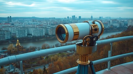 Mounted binoculars on an observation deck allowing tourists to enjoy a panoramic city view