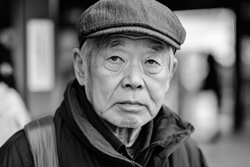 A elderly man dressed in a hat and jacket, likely on a casual outing or visiting friends