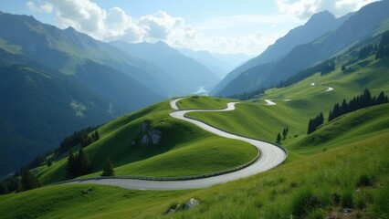 Fototapeta premium winding mountain road green valley landscape
