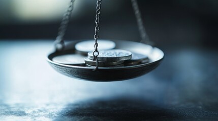 Vintage Balance Scale with Coins Measuring Financial Value