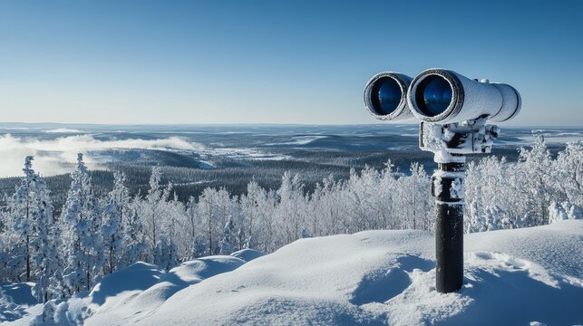 Tourist binocular telescope installed at the summit of Paasonvuori Mount in Sortavala Russia