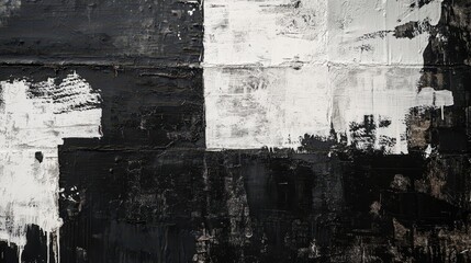 Fototapeta premium Abstract artwork featuring bold black and white brush strokes, creating a striking contrast and textured surface.