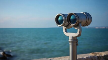 Tourist binoculars positioned near the sea in Pesaro Marche Italy