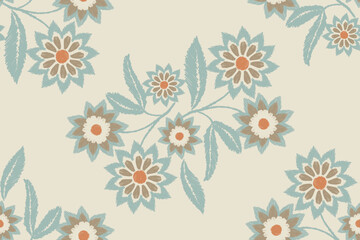 Ikat floral paisley embroidery background.Ikat ethnic oriental pattern traditional.Aztec-style abstract vector. design for texture, fabric, clothing, wrapping, decoration, sarong, scarf © supachai