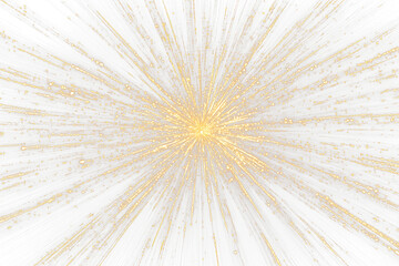 Golden light burst radiating outwards on Transparent  background.