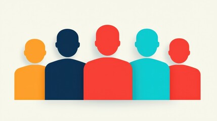 Obraz premium A minimalist illustration of diverse silhouettes representing a group of people in various colors.