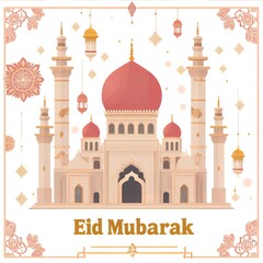 Elegant Eid Mubarak Mosque Illustration Festive Islamic Greeting Card Design