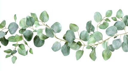 Obraz premium A vibrant arrangement of green leaves, showcasing their intricate details and textures against a clean white background.