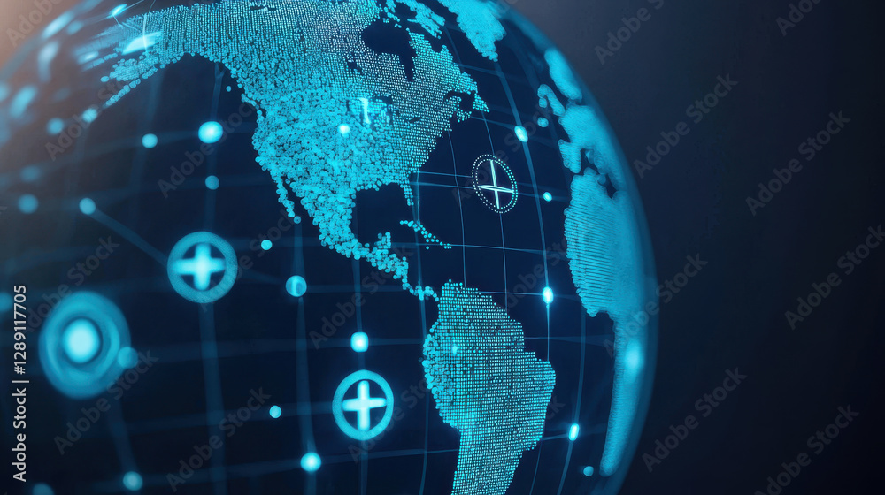 Poster digital healthcare and network concept, digital globe with network connections and data points