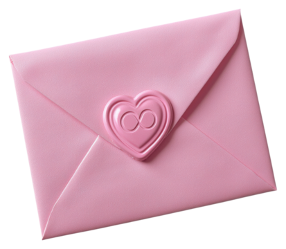 PNG A pink envelope featuring a heart-shaped wax seal, symbolizing love and affection.