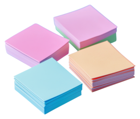 PNG Colorful sticky notes arranged in stacks, showcasing various pastel shades including pink, blue, green, and yellow.